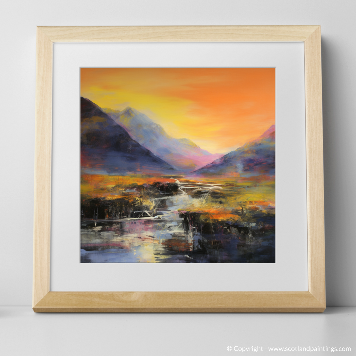 Art Print of Walker crossing River Coe in Glencoe with a natural frame
