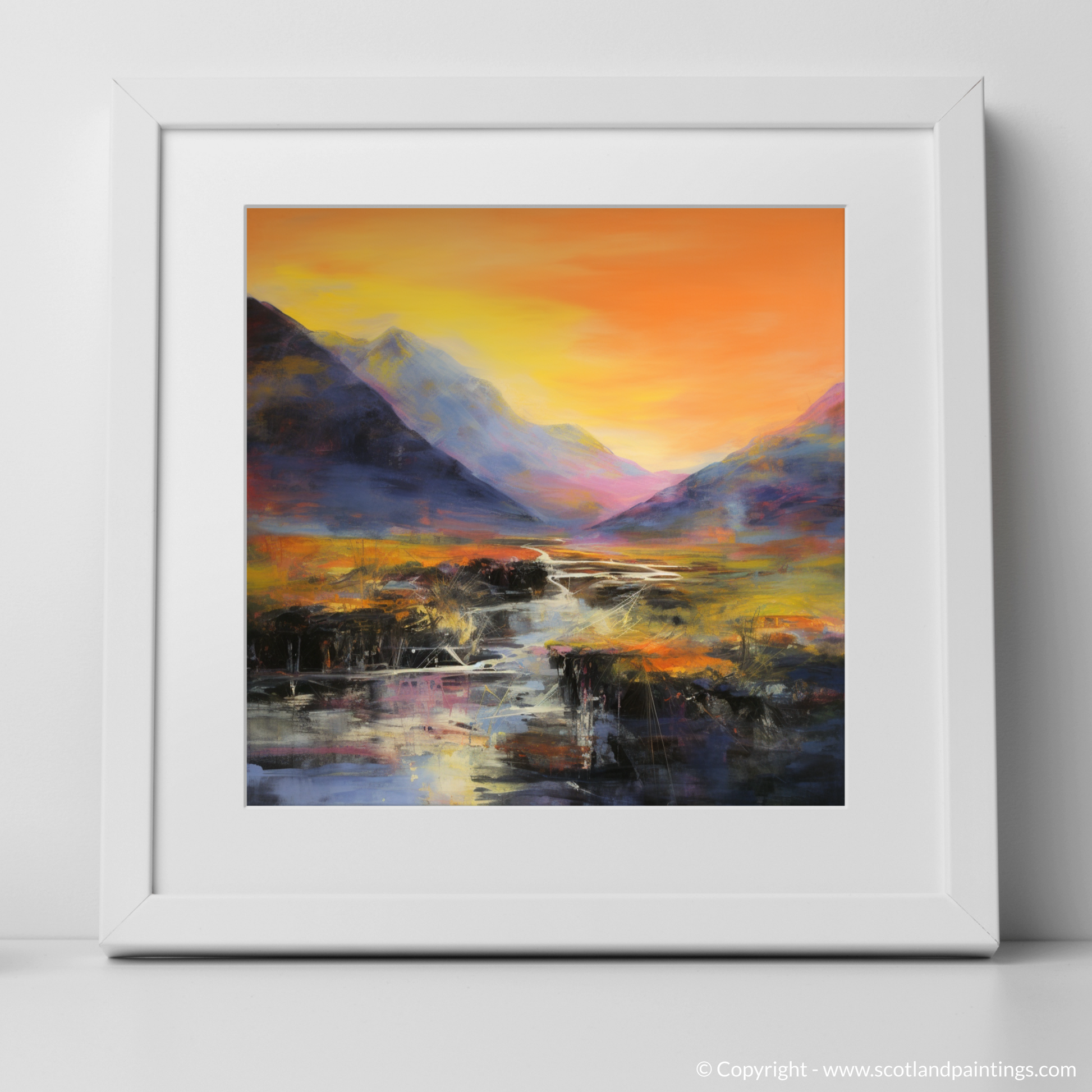 Art Print of Walker crossing River Coe in Glencoe with a white frame