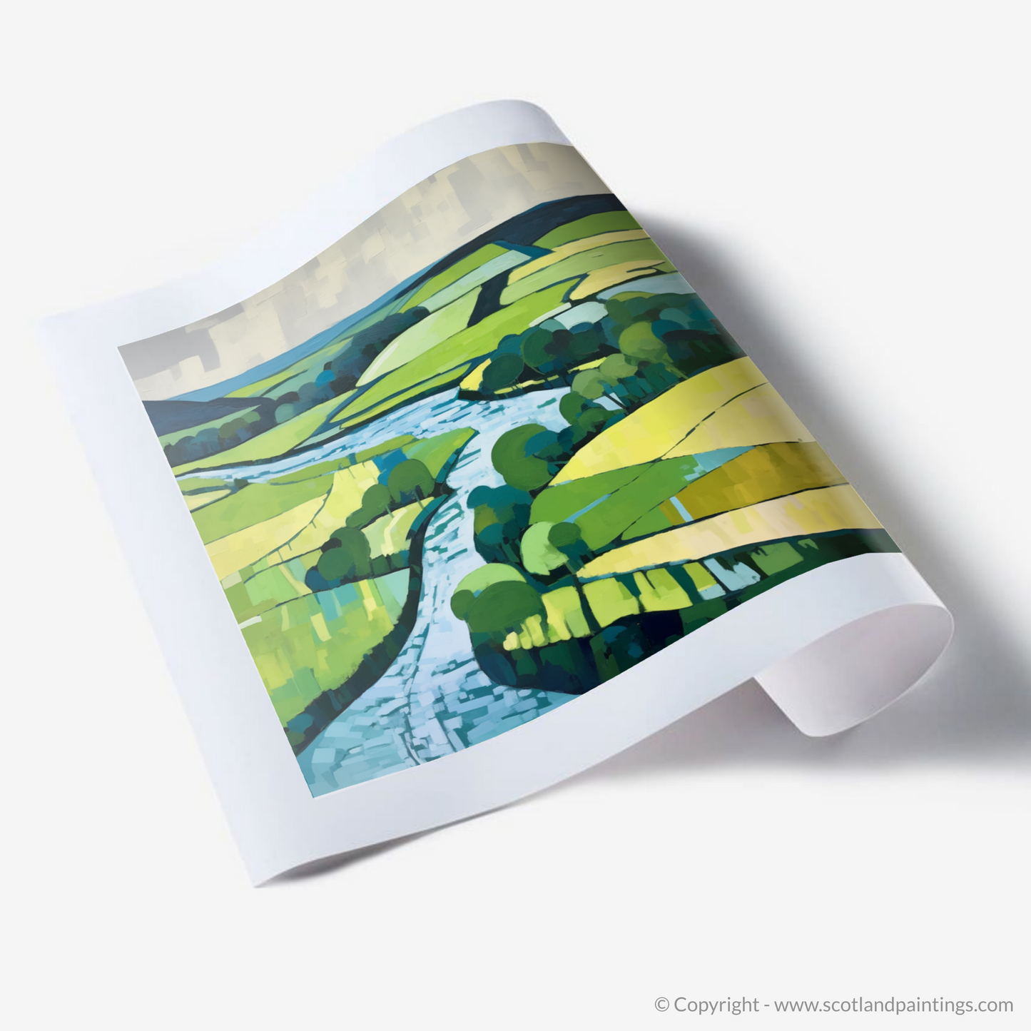 Painting and Art Print of River Tweed, Scottish Borders in summer. Abstract Serenade of the River Tweed.