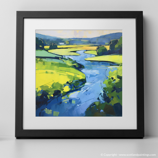 Art Print of River Tweed, Scottish Borders in summer with a black frame