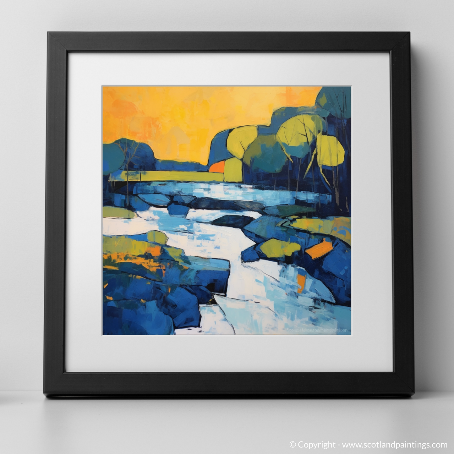 Art Print of River Earn, Perthshire in summer with a black frame