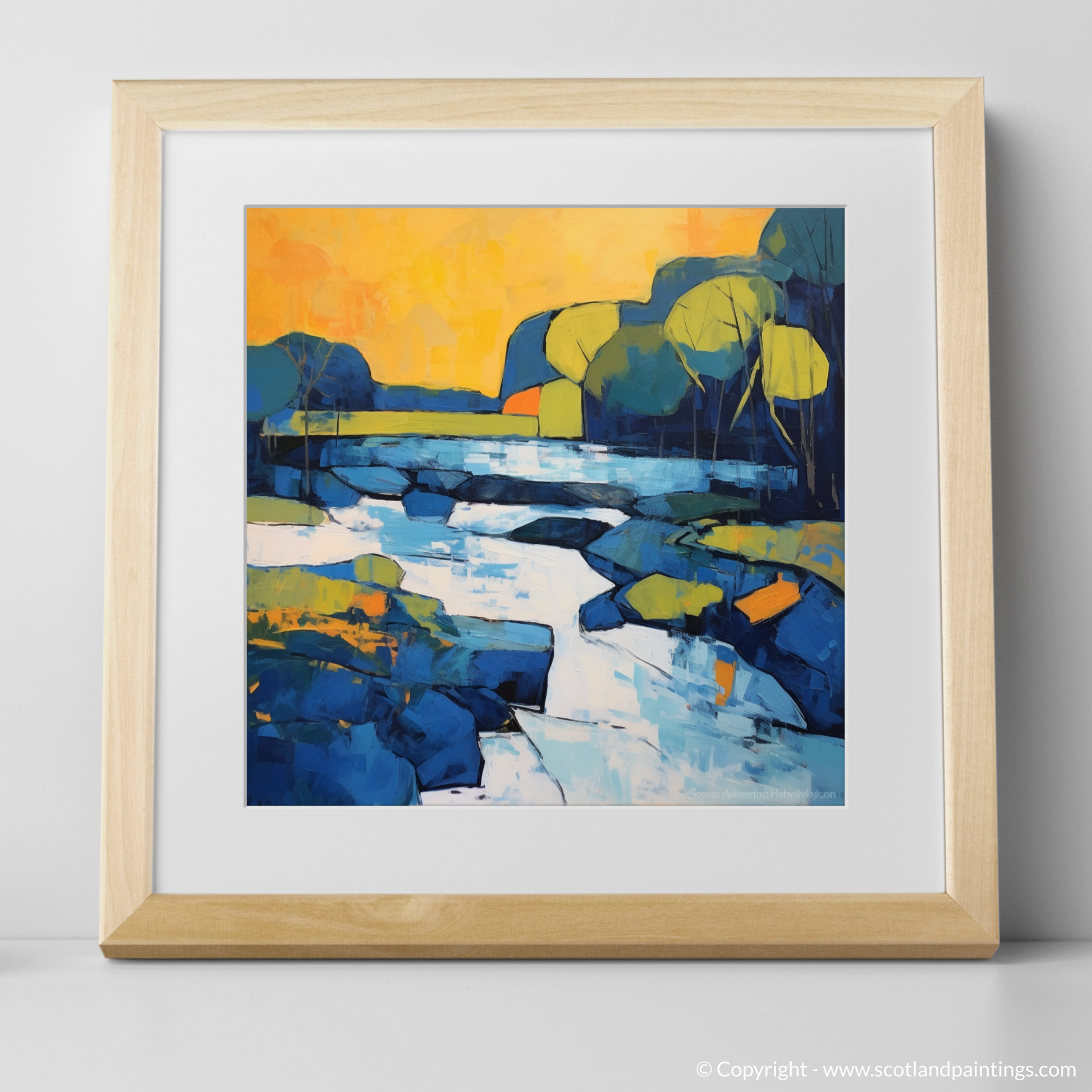 Art Print of River Earn, Perthshire in summer with a natural frame