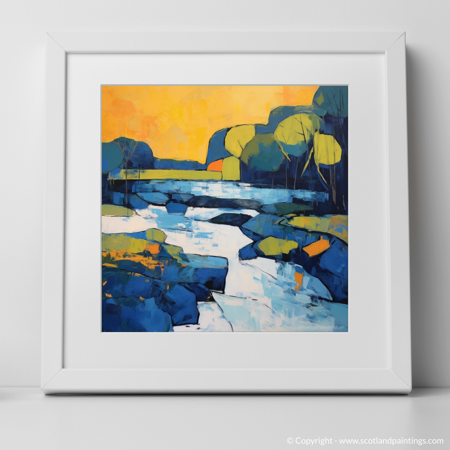 Art Print of River Earn, Perthshire in summer with a white frame