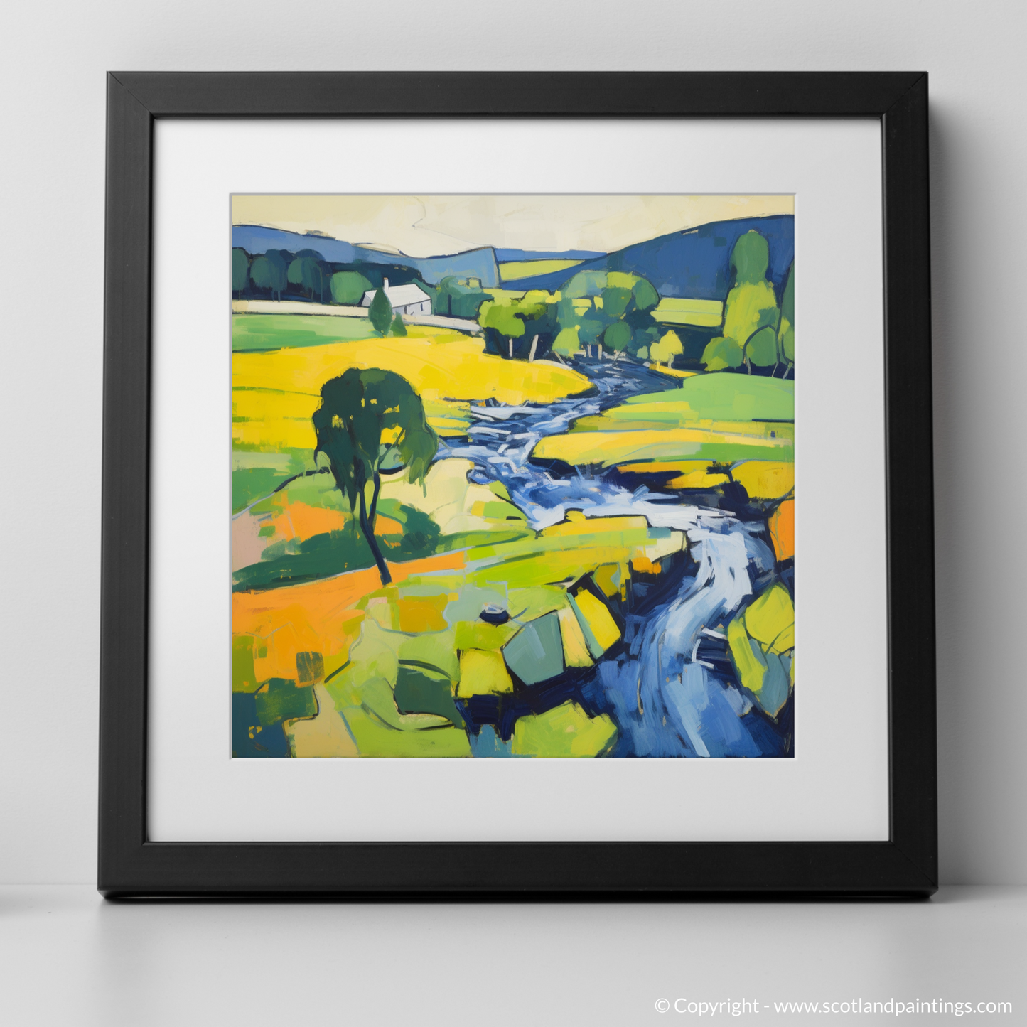 Art Print of River Earn, Perthshire in summer with a black frame