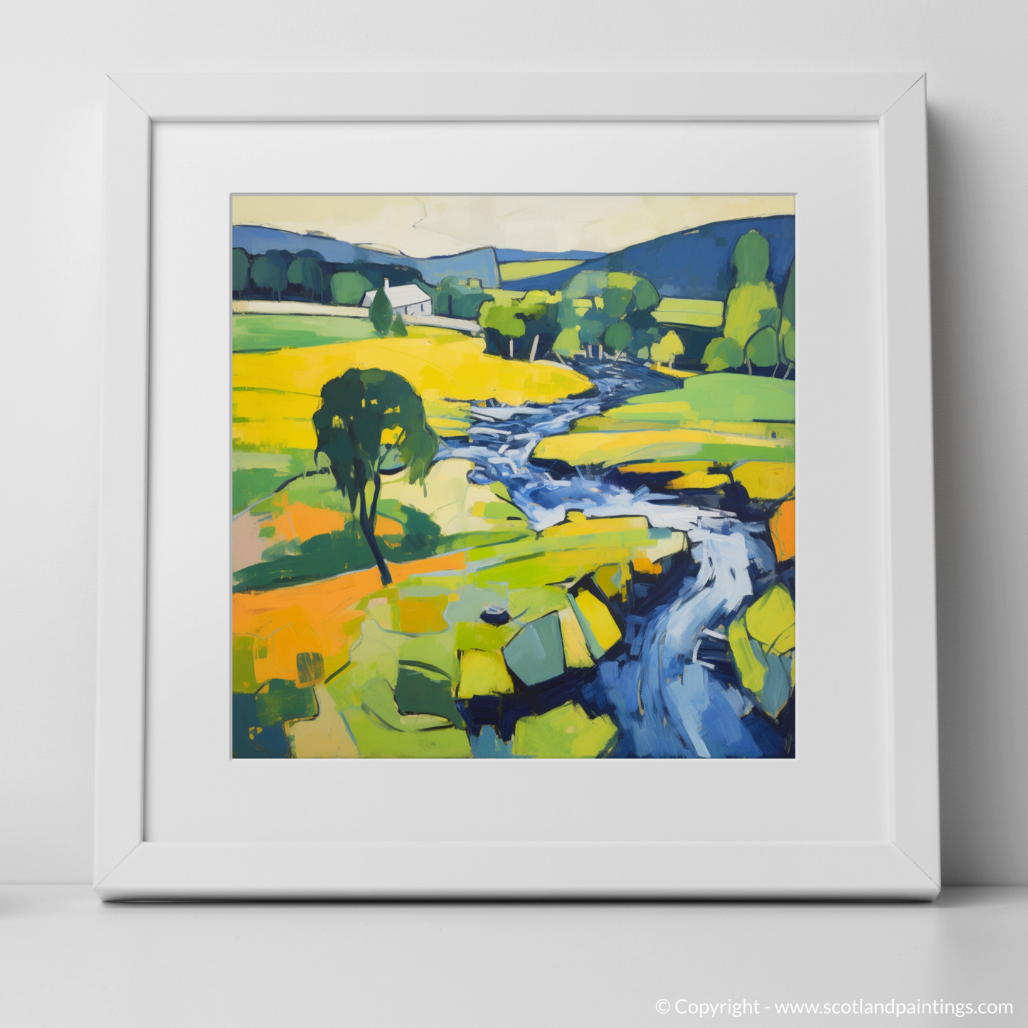 Art Print of River Earn, Perthshire in summer with a white frame