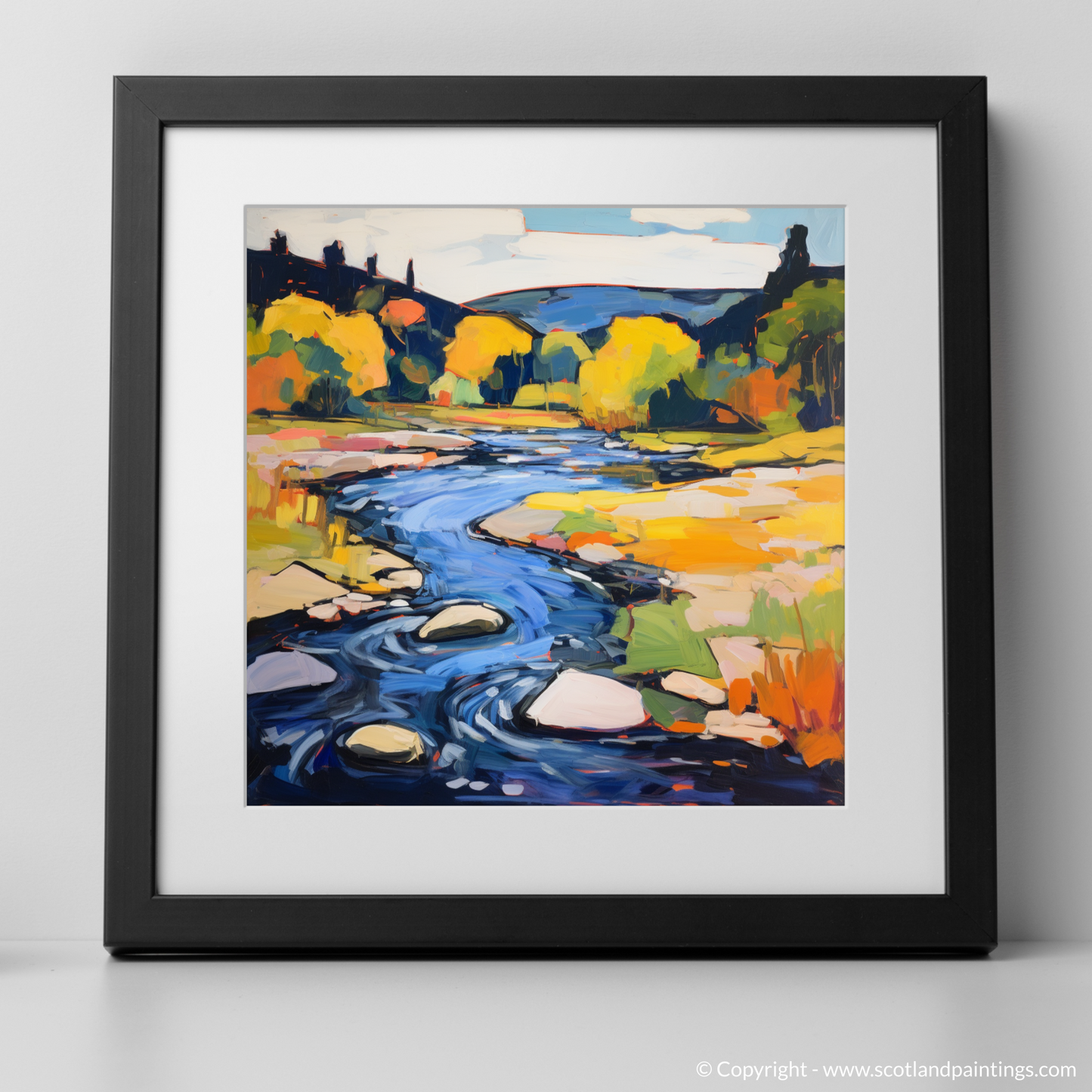 Art Print of River Earn, Perthshire in summer with a black frame