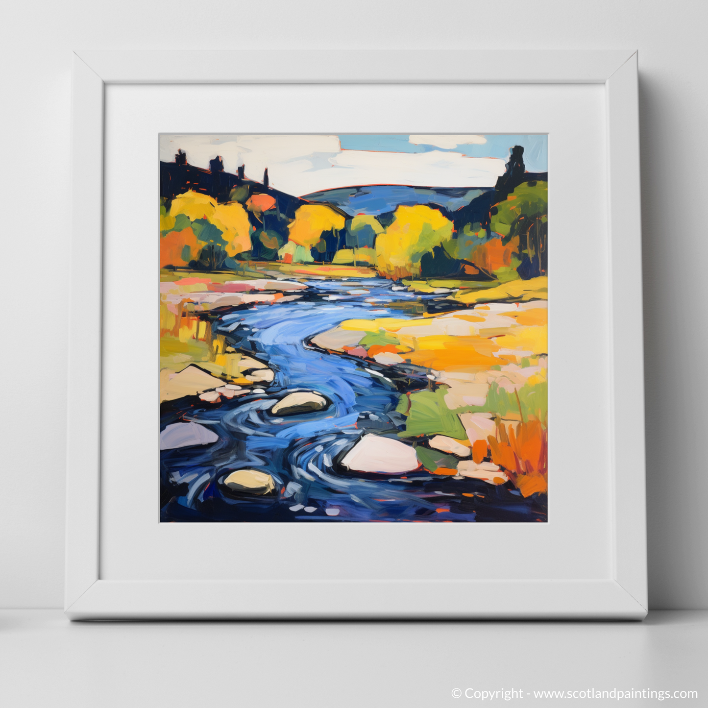 Art Print of River Earn, Perthshire in summer with a white frame