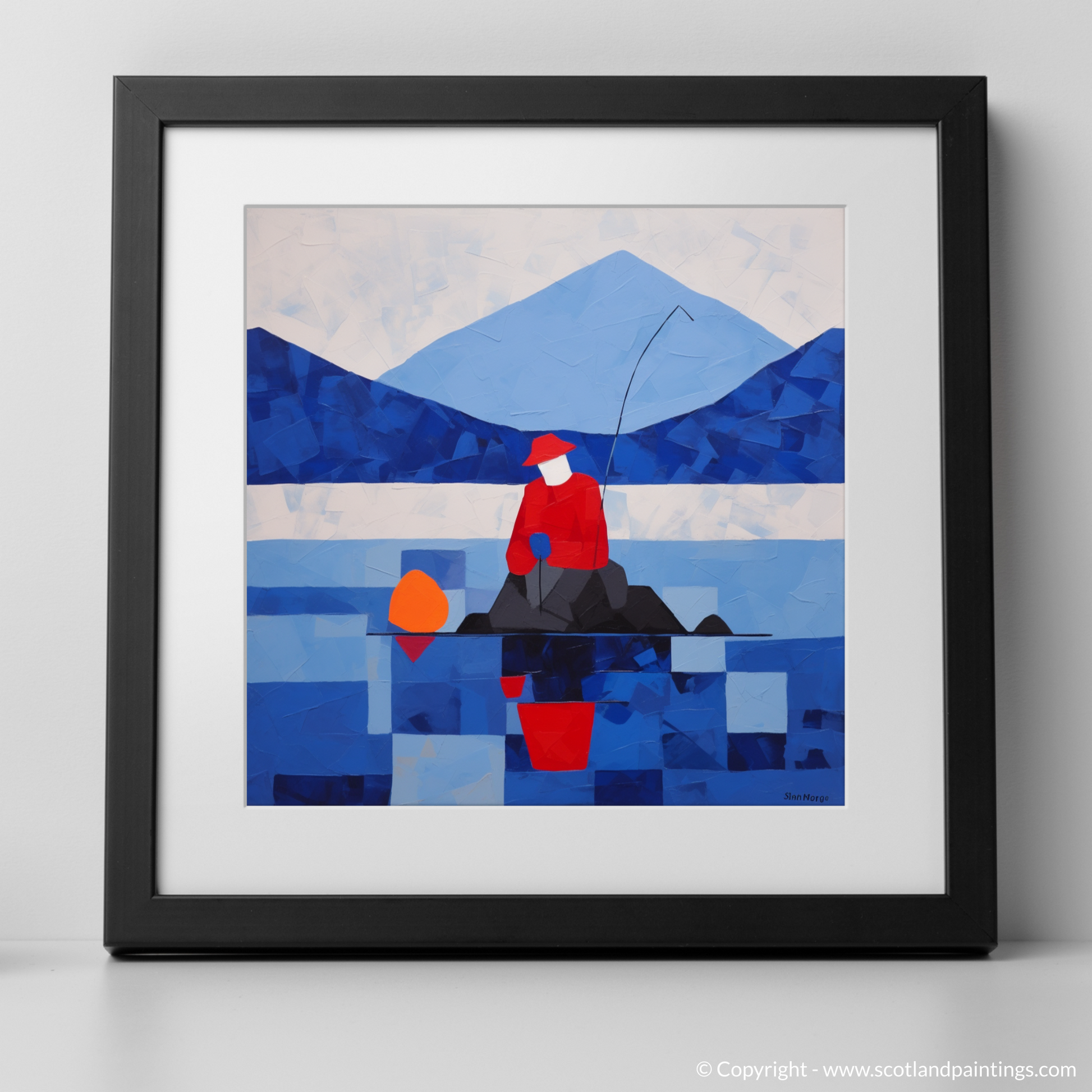 Art Print of A man fishing in Loch Lomond with a black frame