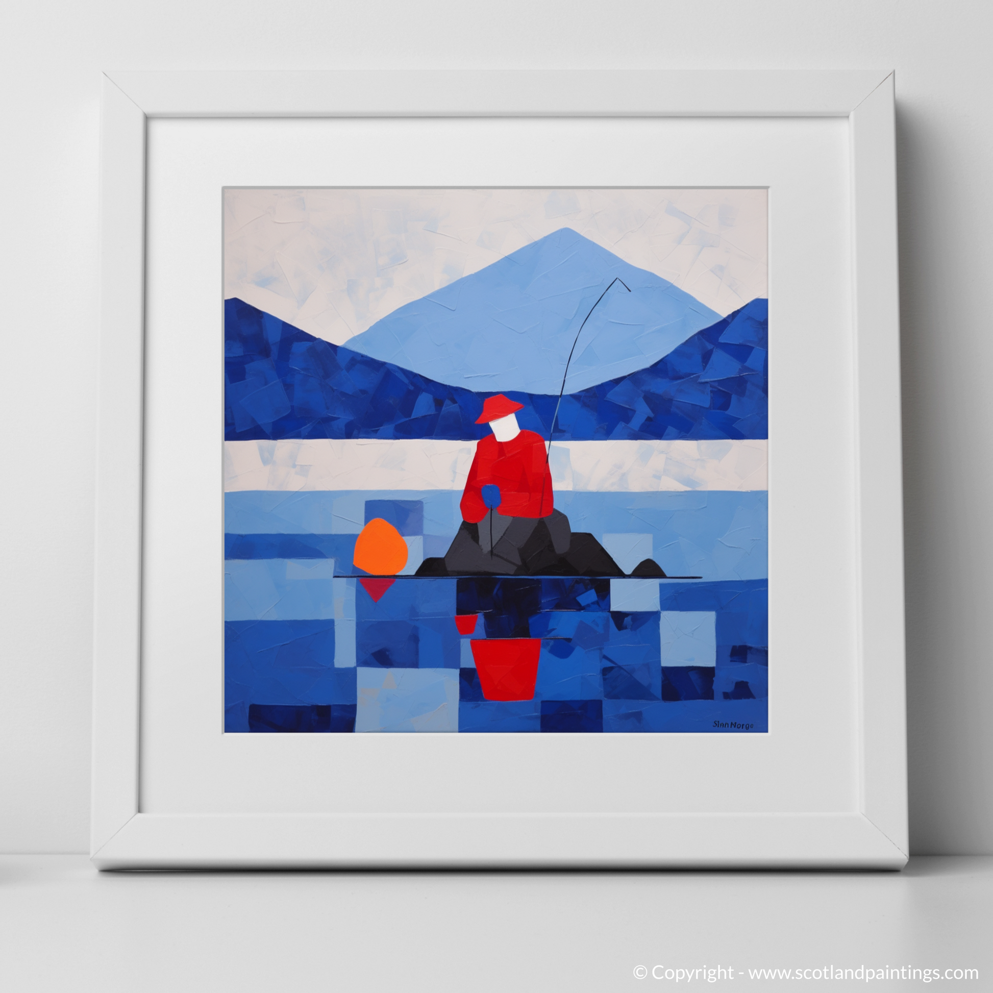 Art Print of A man fishing in Loch Lomond with a white frame