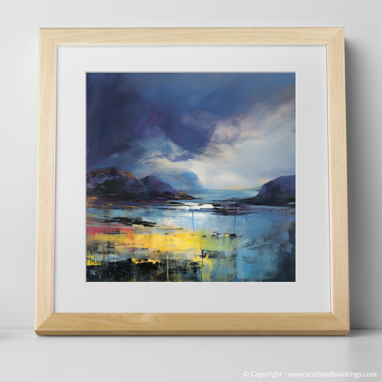 Art Print of Easdale Sound with a stormy sky with a natural frame