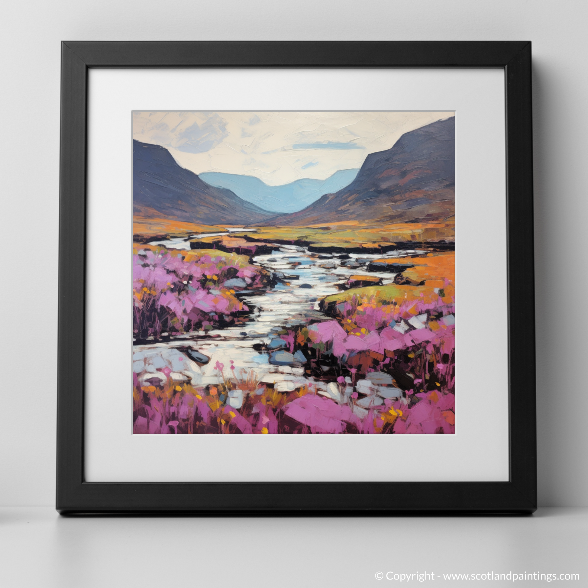 Art Print of Heather blooms by River Coe in Glencoe with a black frame