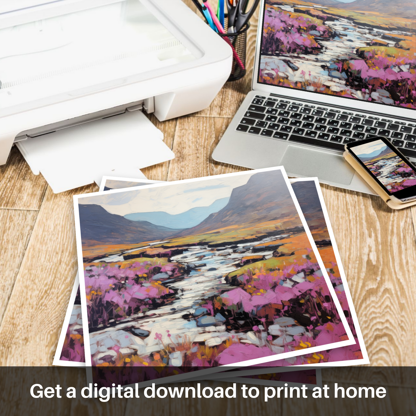 Downloadable and printable picture of Heather blooms by River Coe in Glencoe