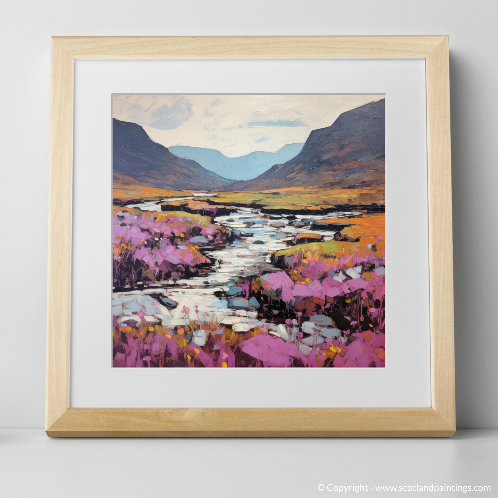 Art Print of Heather blooms by River Coe in Glencoe with a natural frame