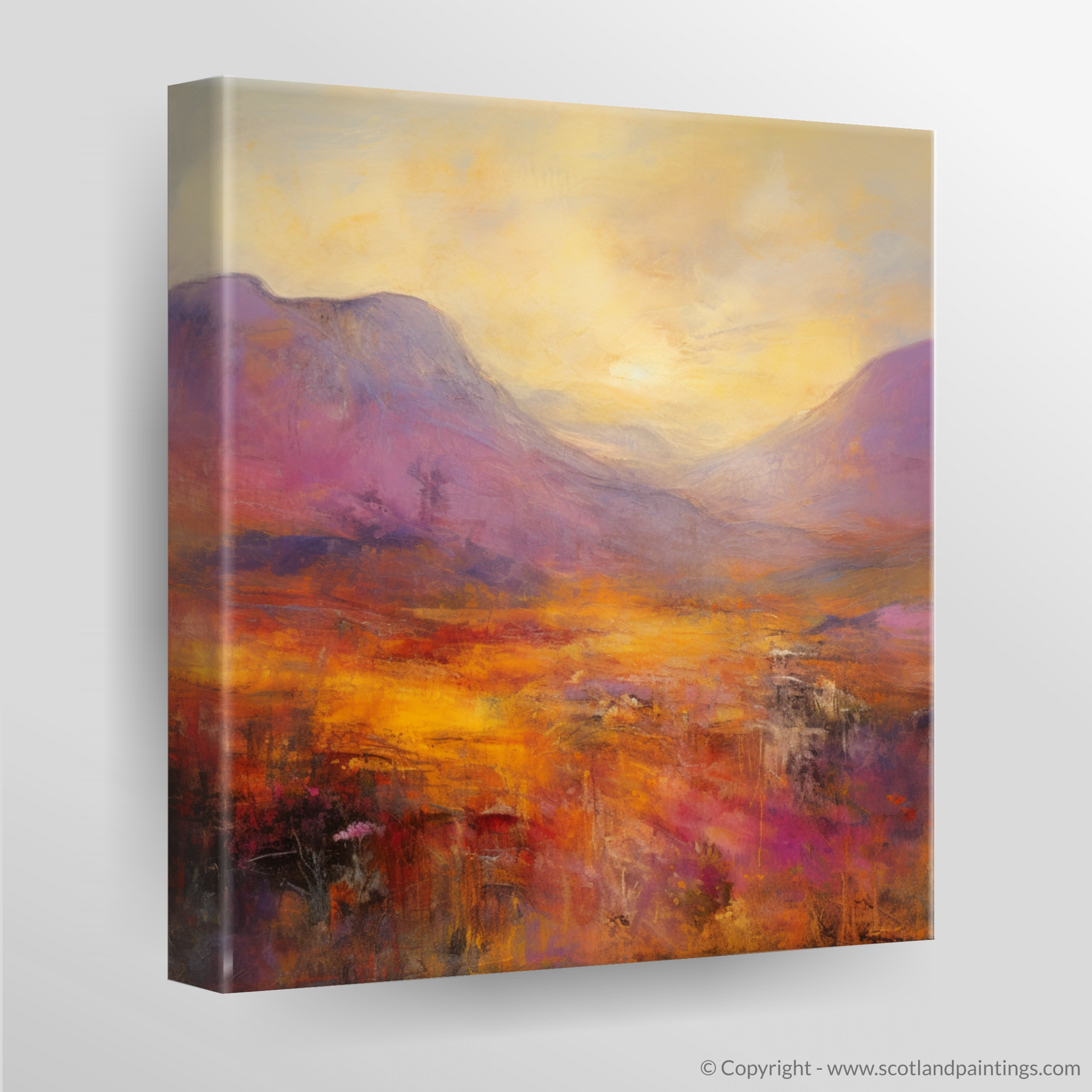 Canvas Print of Golden light on heather in Glencoe