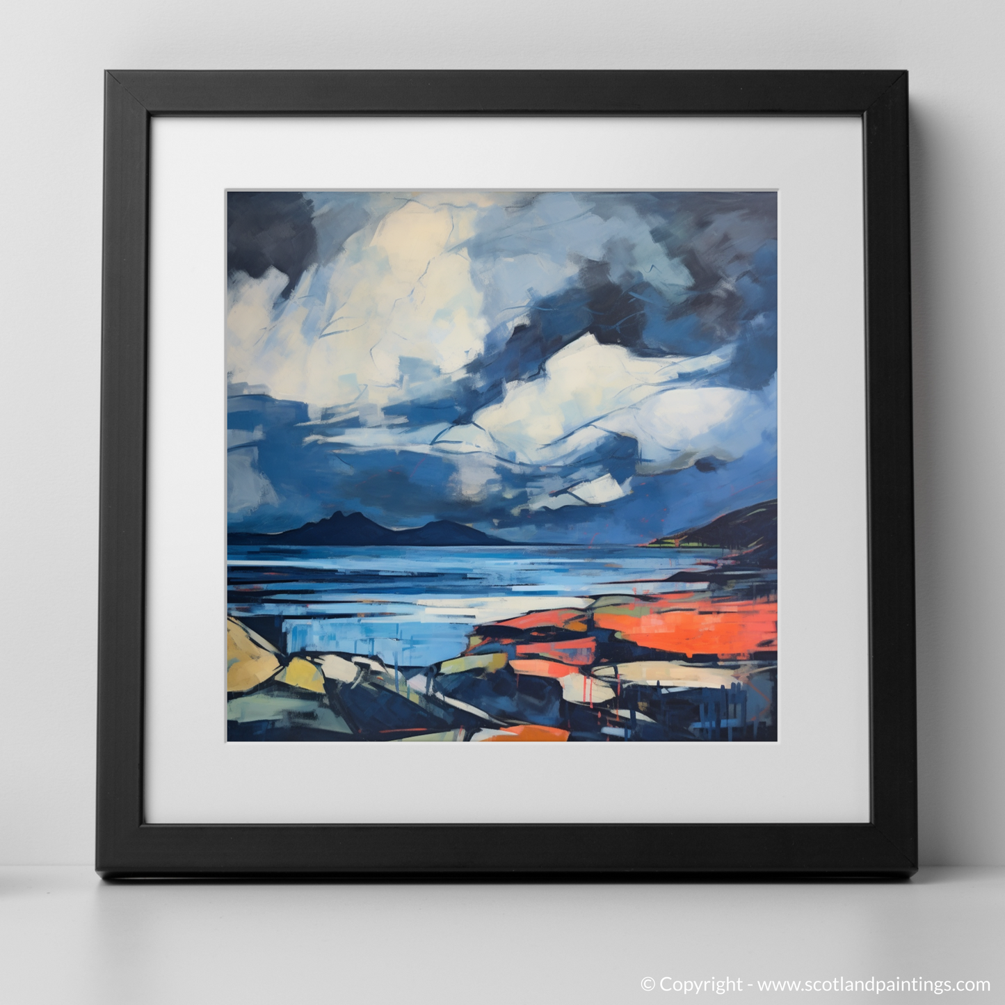 Painting and Art Print of Ardanaiseig Bay with a stormy sky. Storm over Ardanaiseig Bay: An Abstract Ode to Scottish Coves.