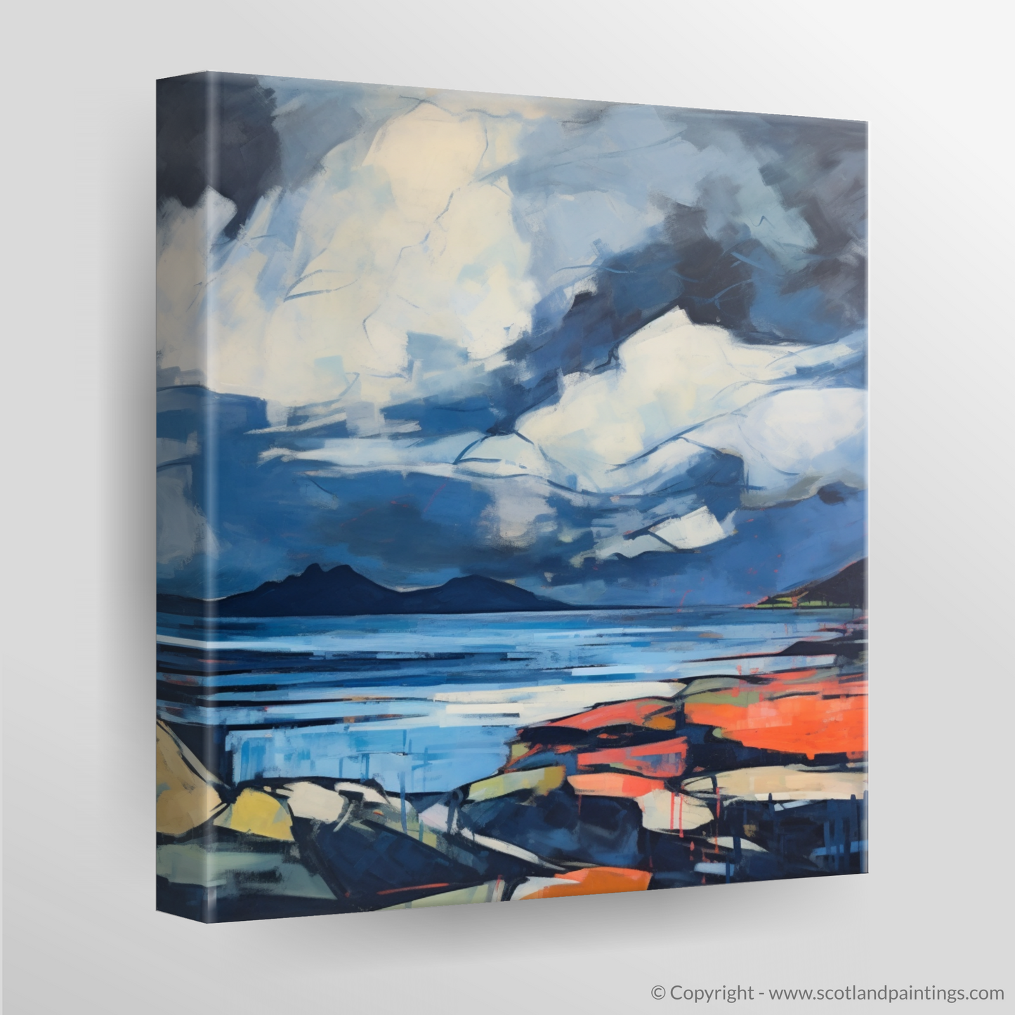 Painting and Art Print of Ardanaiseig Bay with a stormy sky. Storm over Ardanaiseig Bay: An Abstract Ode to Scottish Coves.