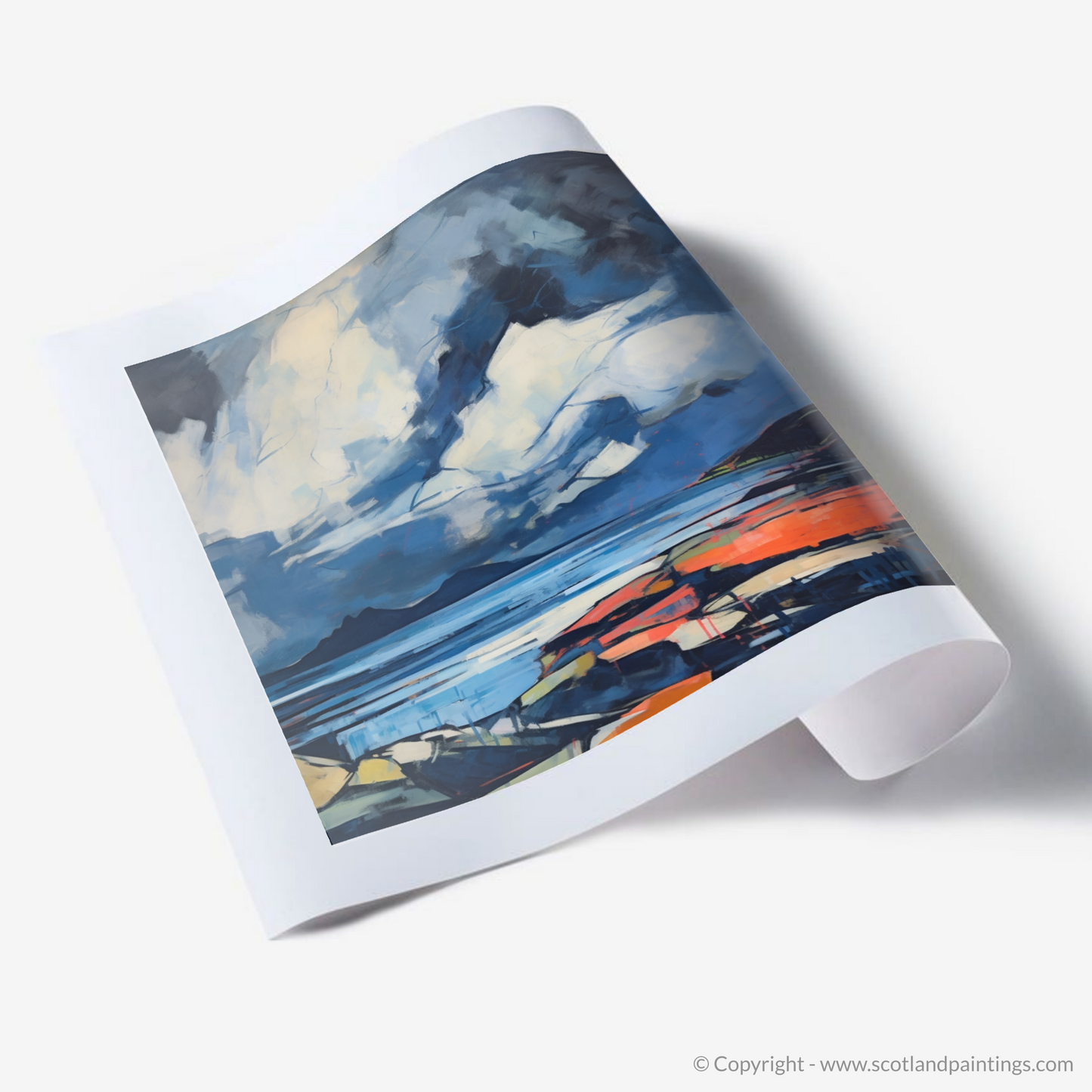 Painting and Art Print of Ardanaiseig Bay with a stormy sky. Storm over Ardanaiseig Bay: An Abstract Ode to Scottish Coves.