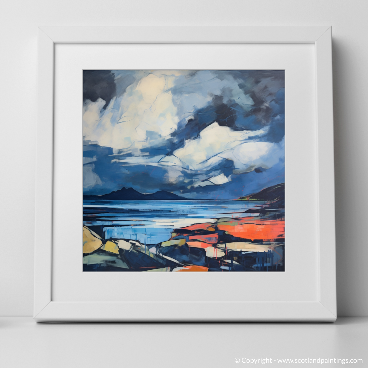 Painting and Art Print of Ardanaiseig Bay with a stormy sky. Storm over Ardanaiseig Bay: An Abstract Ode to Scottish Coves.