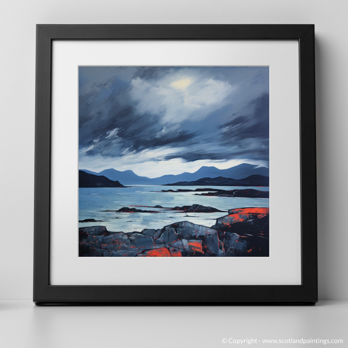 Painting and Art Print of Ardanaiseig Bay with a stormy sky. Storm Over Ardanaiseig Bay: An Abstract Ode to Scottish Coves.