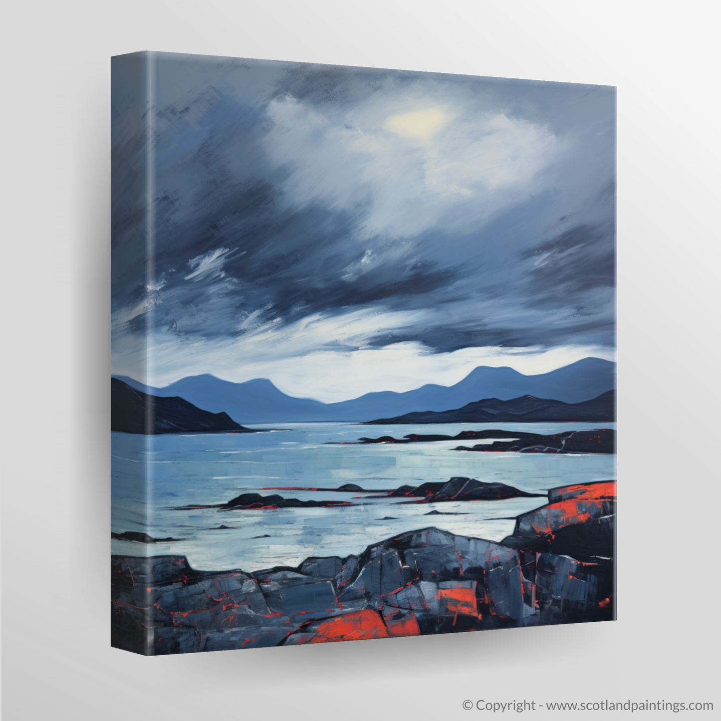 Painting and Art Print of Ardanaiseig Bay with a stormy sky. Storm Over Ardanaiseig Bay: An Abstract Ode to Scottish Coves.