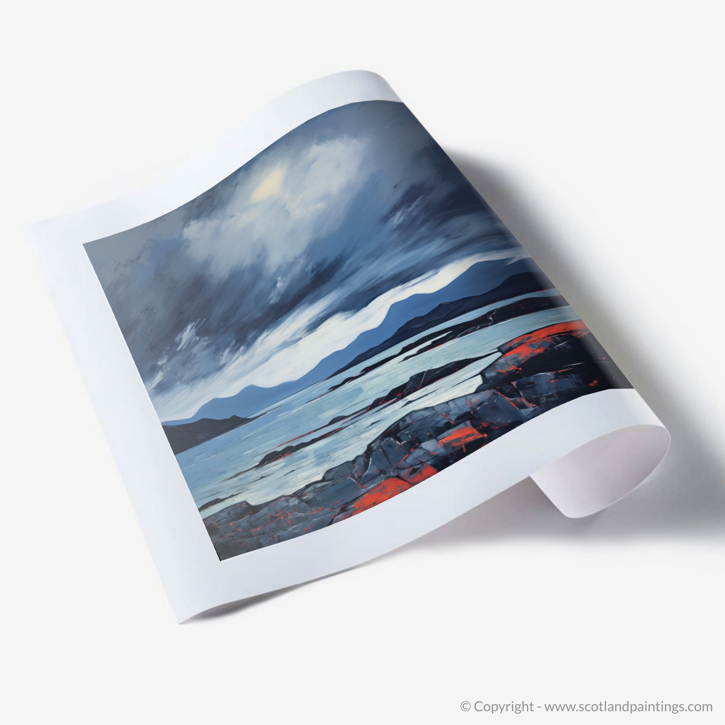 Painting and Art Print of Ardanaiseig Bay with a stormy sky. Storm Over Ardanaiseig Bay: An Abstract Ode to Scottish Coves.