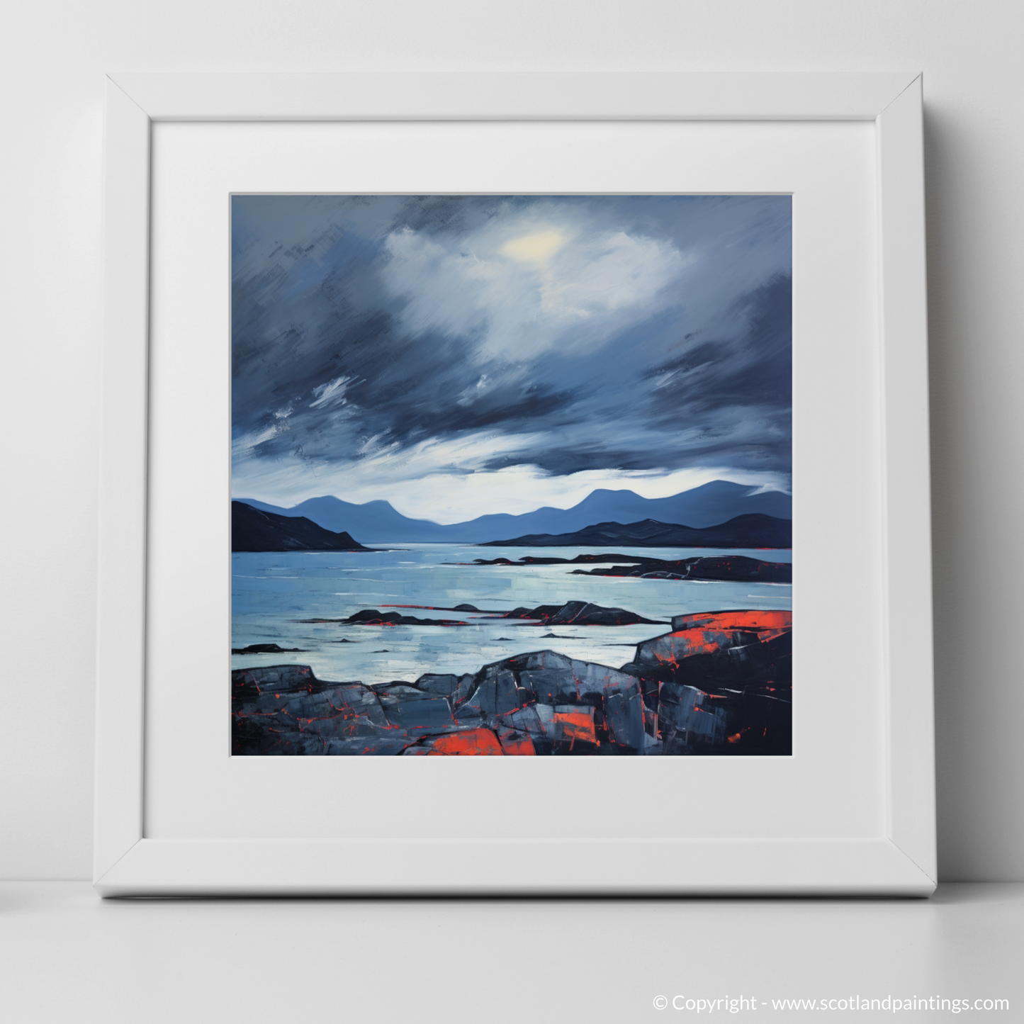 Painting and Art Print of Ardanaiseig Bay with a stormy sky. Storm Over Ardanaiseig Bay: An Abstract Ode to Scottish Coves.