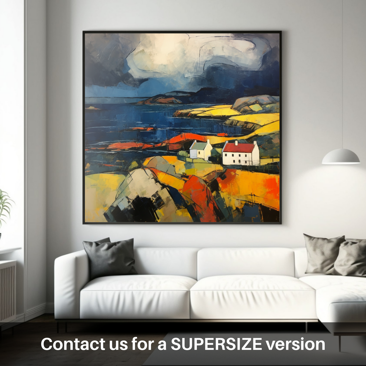 Painting and Art Print of Ardanaiseig Bay with a stormy sky. Storm Over Ardanaiseig: An Abstract Tribute to Scottish Coves.