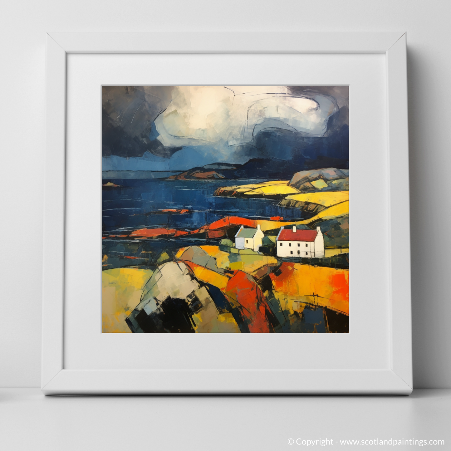 Painting and Art Print of Ardanaiseig Bay with a stormy sky. Storm Over Ardanaiseig: An Abstract Tribute to Scottish Coves.