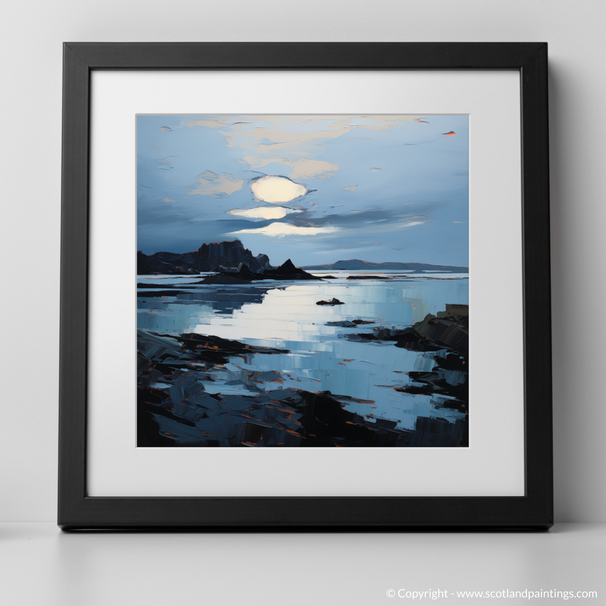 Art Print of Balnakeil Bay at dusk with a black frame