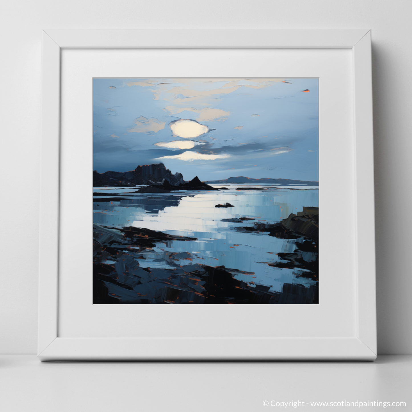 Art Print of Balnakeil Bay at dusk with a white frame
