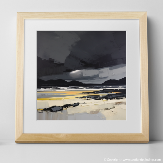 Painting and Art Print of Scarista Beach with a stormy sky. Stormy Scarista: An Expressionist Ode to Scottish Wilds.