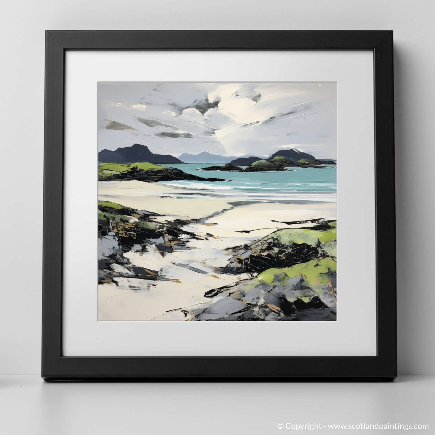 Art Print of Silver Sands of Morar in summer with a black frame