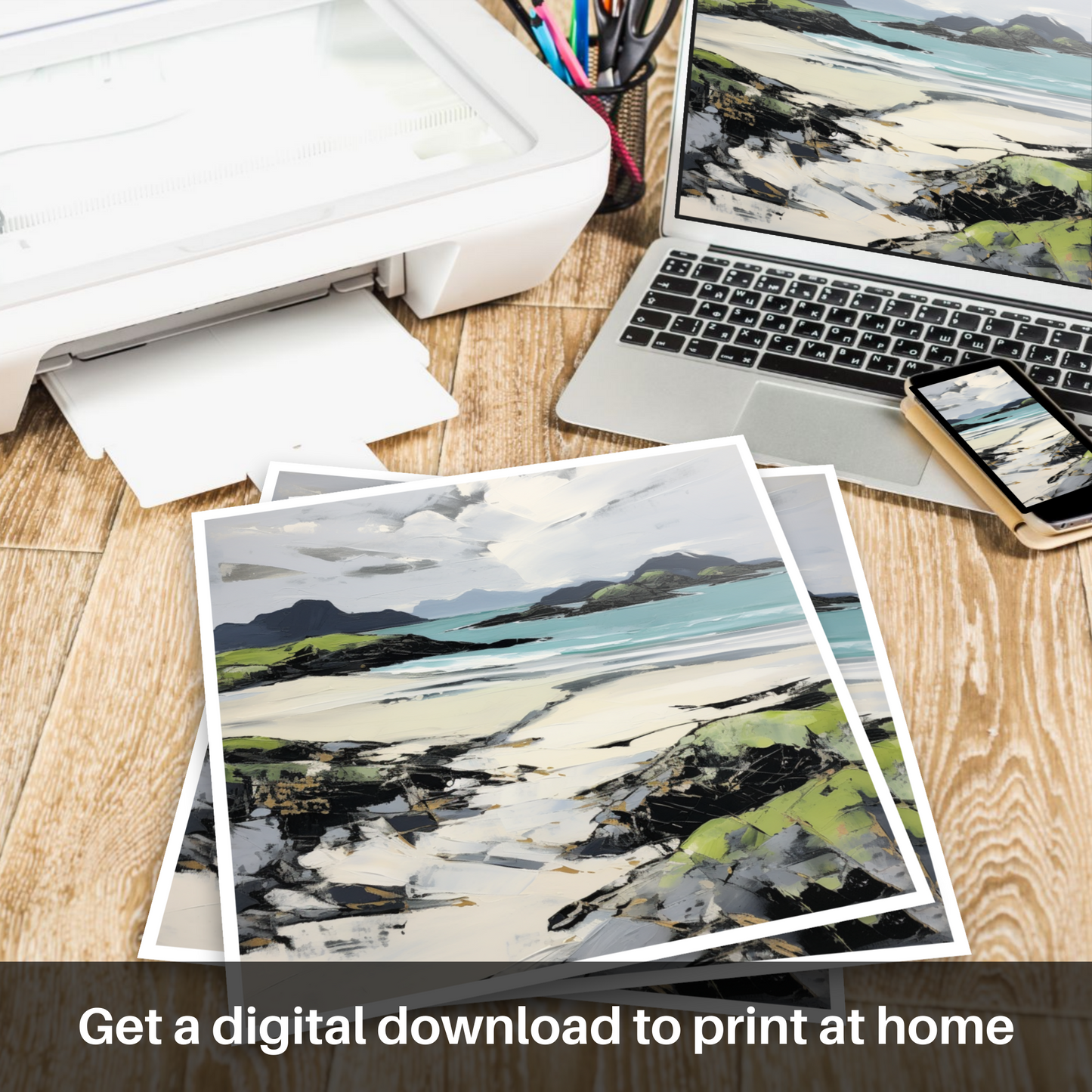 Downloadable and printable picture of Silver Sands of Morar in summer