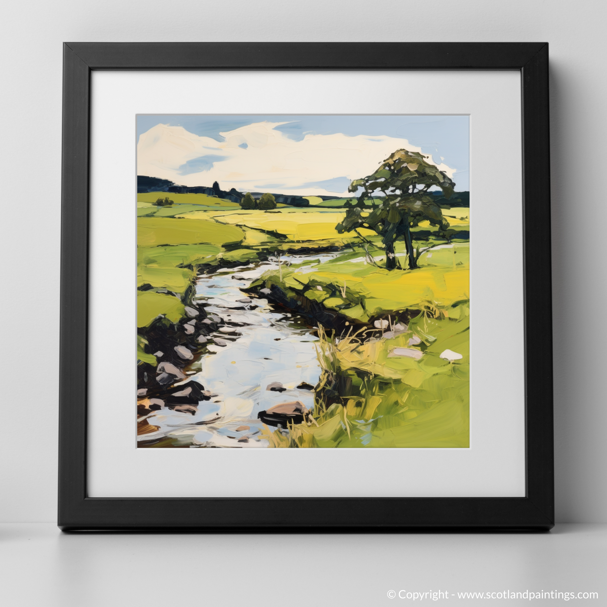 Art Print of River Deveron, Aberdeenshire in summer with a black frame