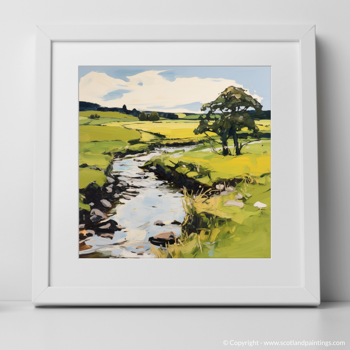 Art Print of River Deveron, Aberdeenshire in summer with a white frame