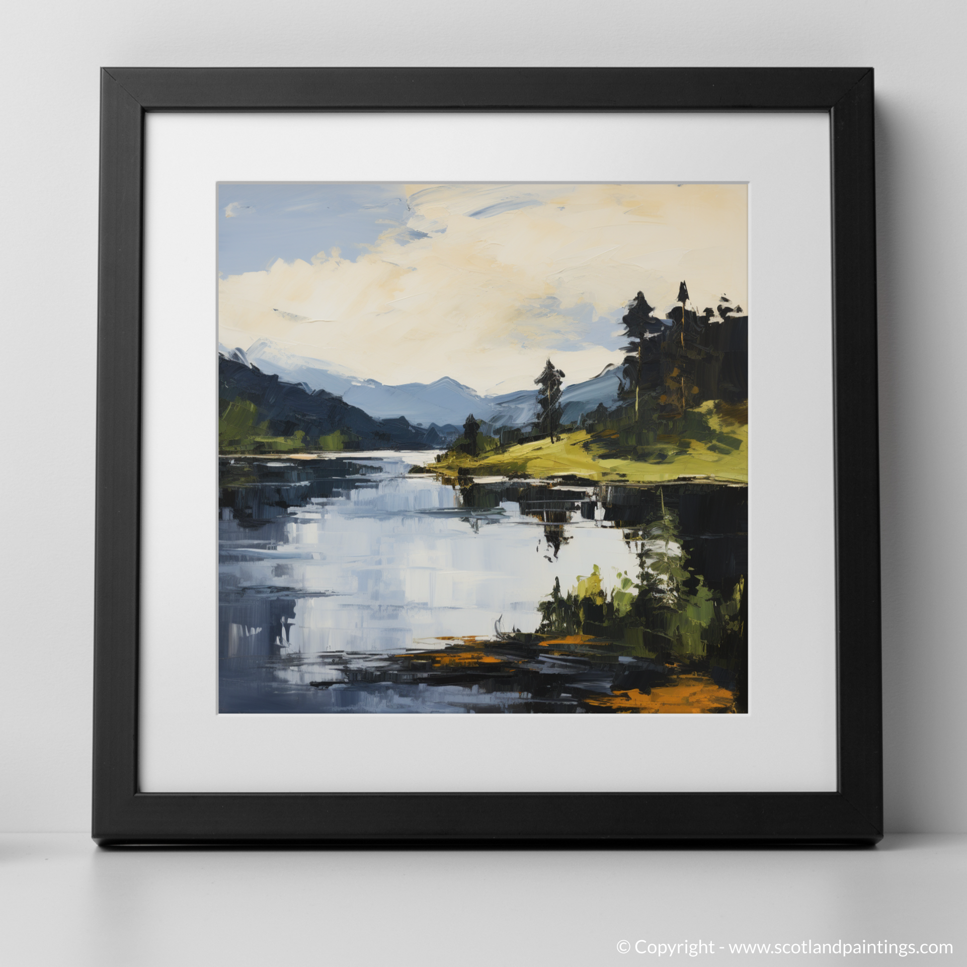 Art Print of Loch Ard, Stirling in summer with a black frame