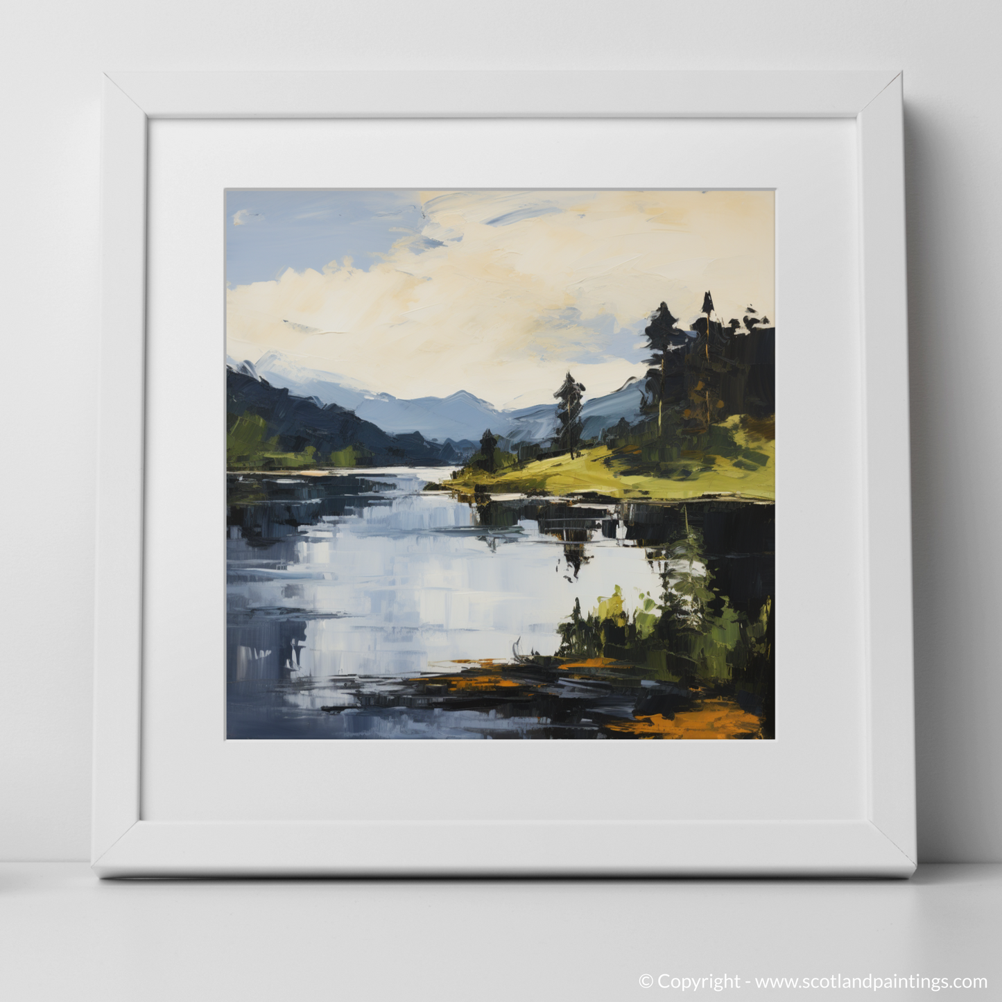 Art Print of Loch Ard, Stirling in summer with a white frame