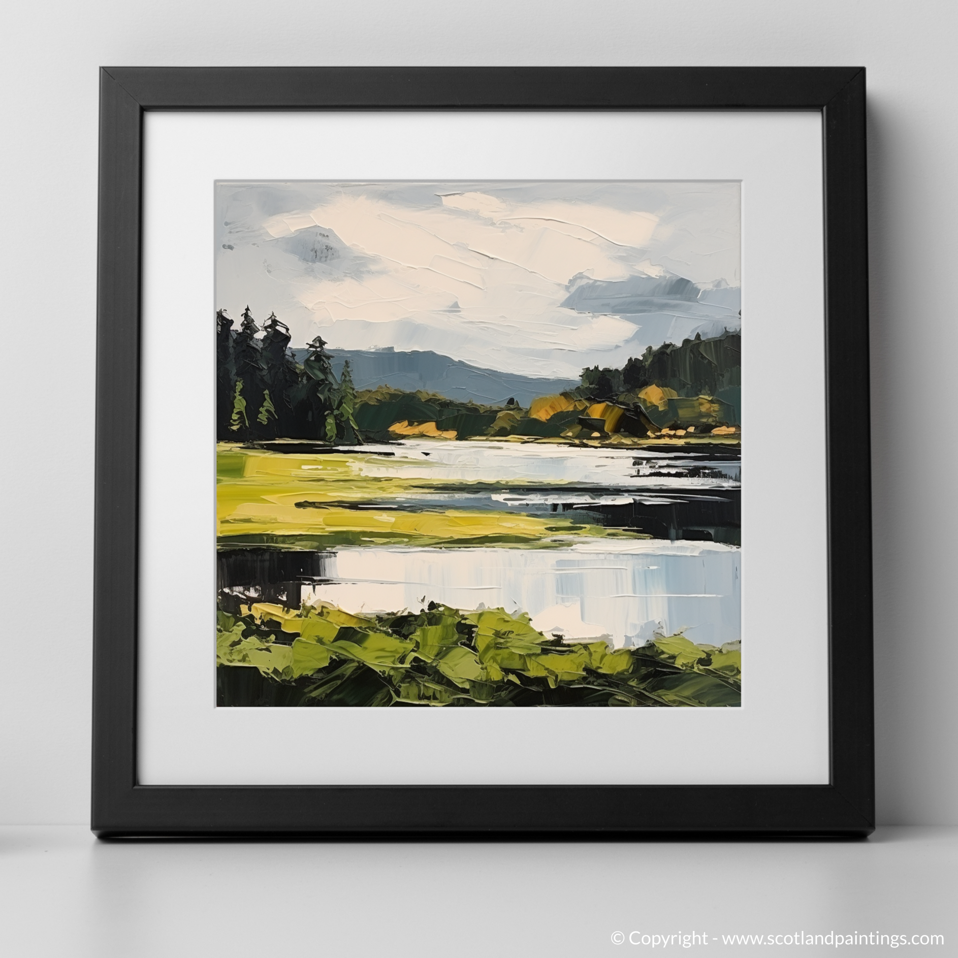 Art Print of Loch Ard, Stirling in summer with a black frame