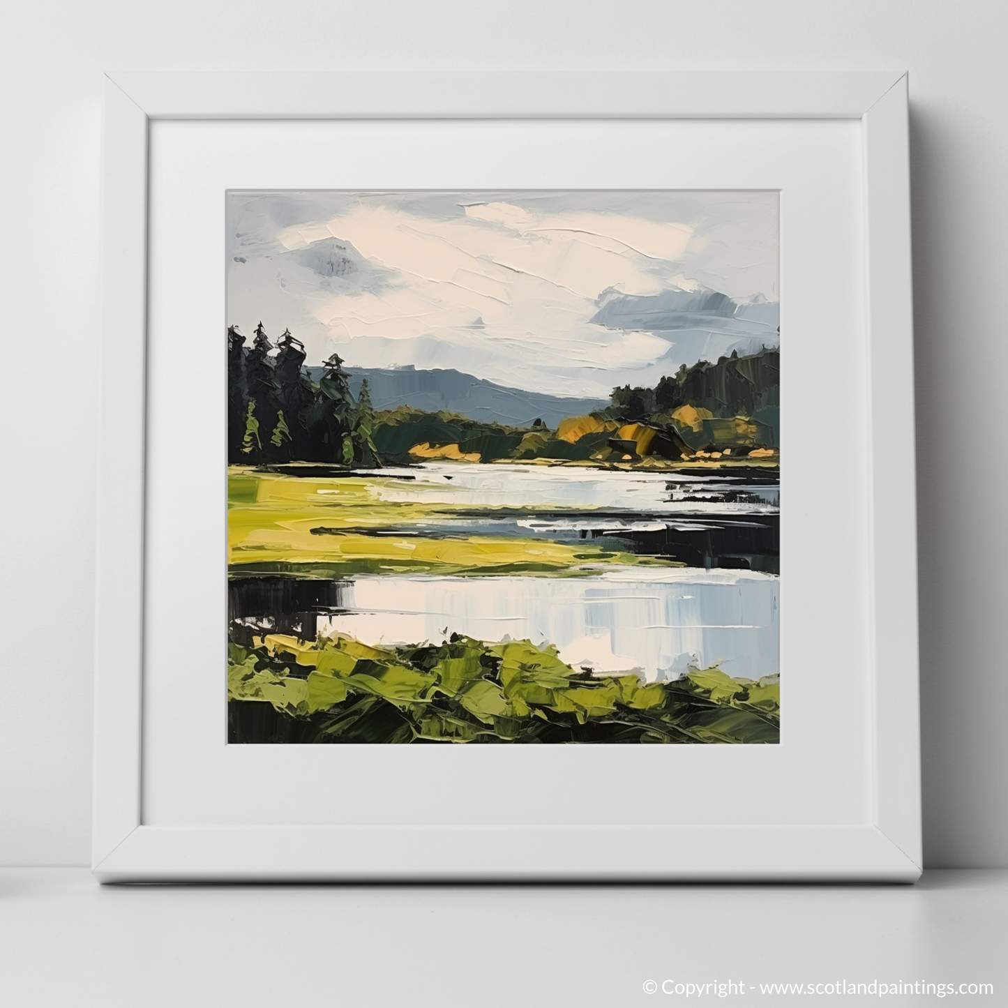 Art Print of Loch Ard, Stirling in summer with a white frame