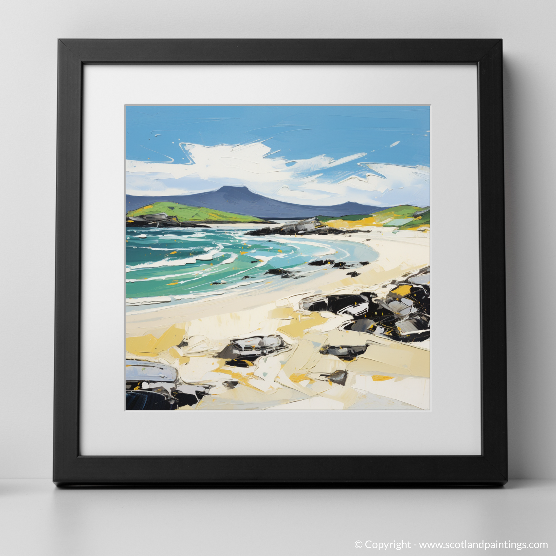 Art Print of Scarista Beach, Isle of Harris in summer with a black frame