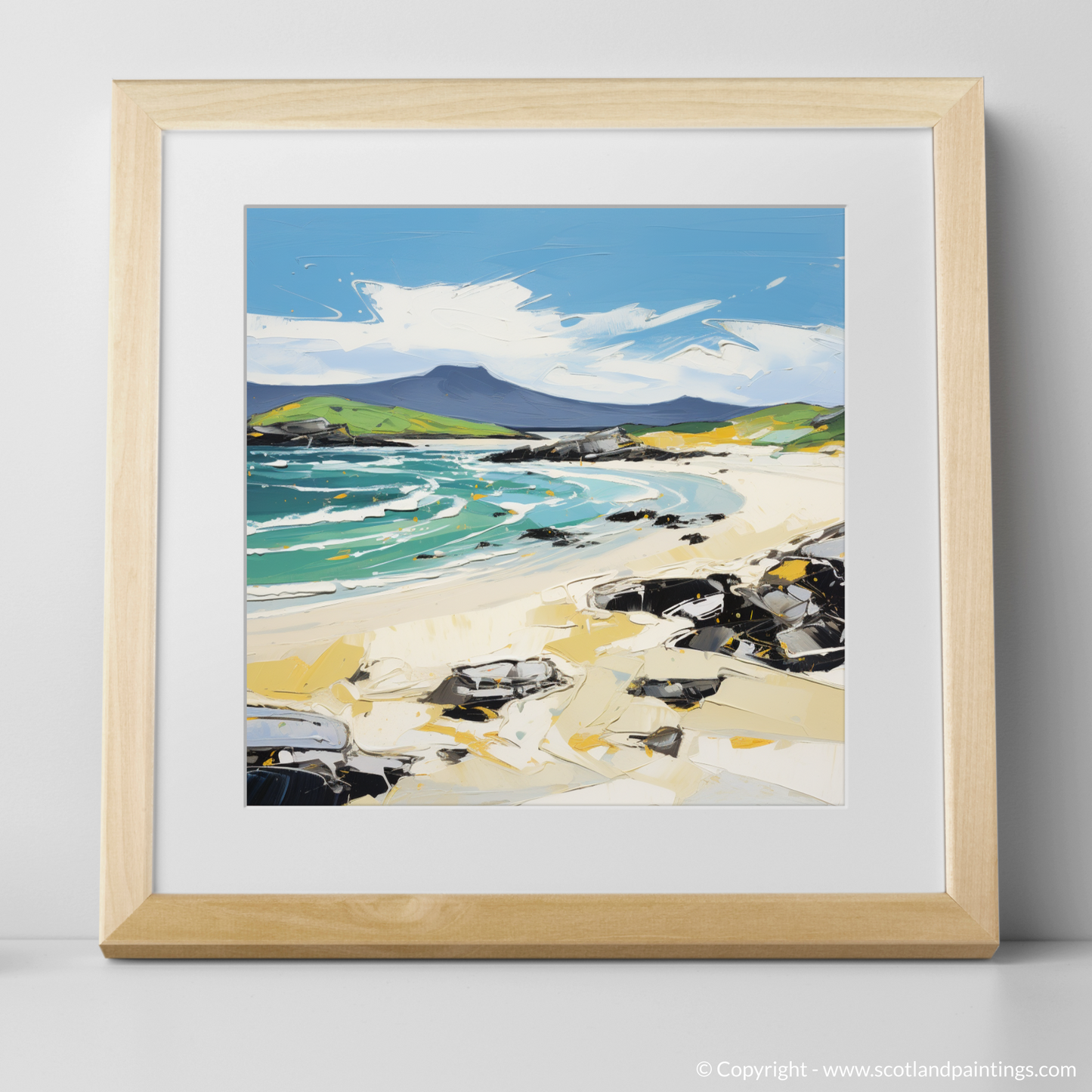 Art Print of Scarista Beach, Isle of Harris in summer with a natural frame