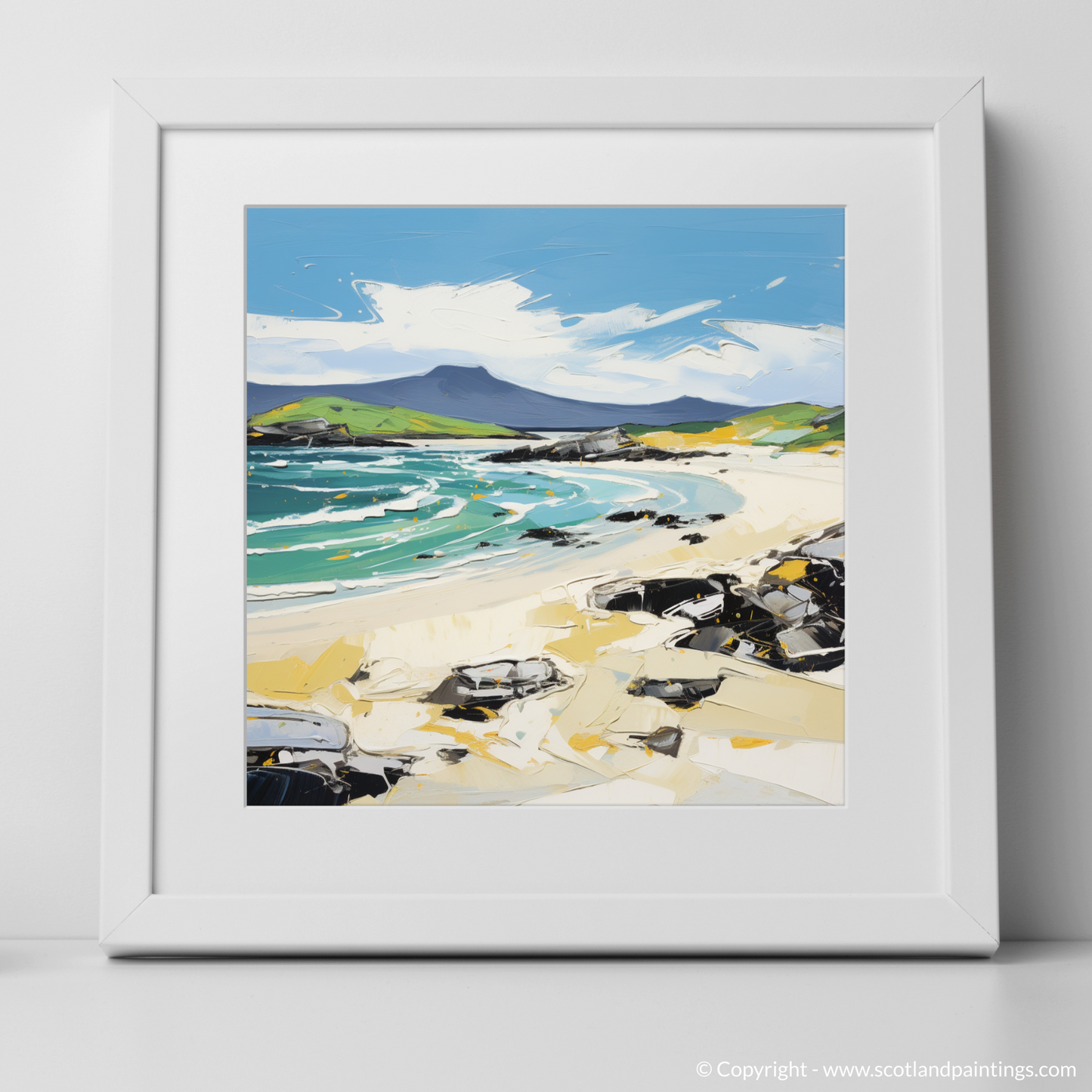 Art Print of Scarista Beach, Isle of Harris in summer with a white frame