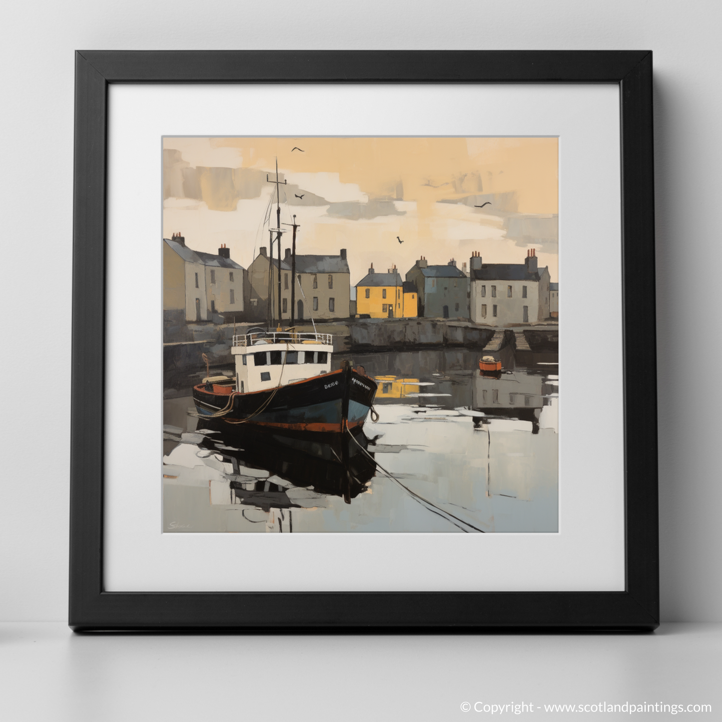 Art Print of Stornoway Harbour with a black frame