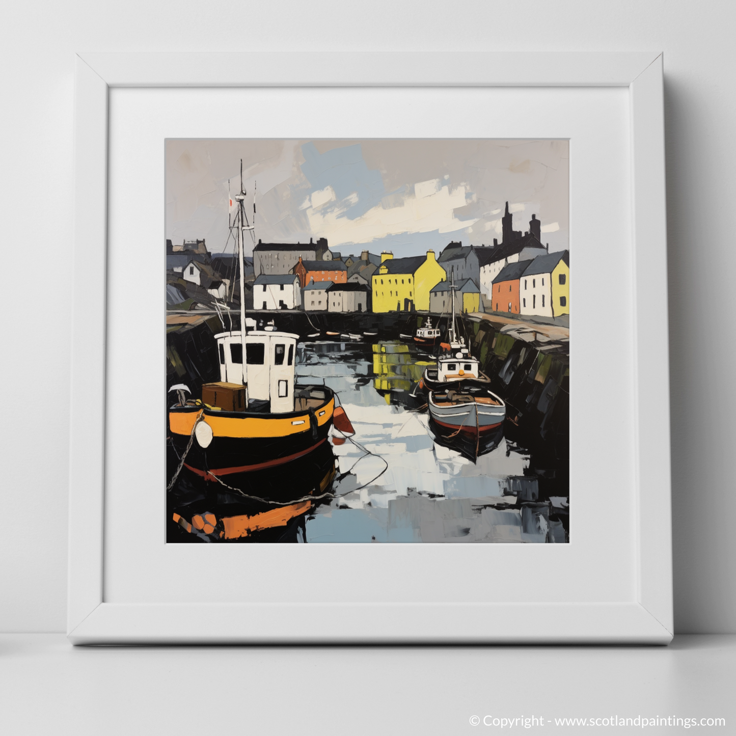 Art Print of Stornoway Harbour with a white frame