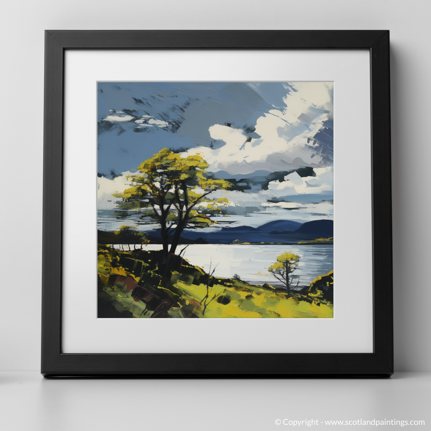 Art Print of Loch Lomond in summer with a black frame