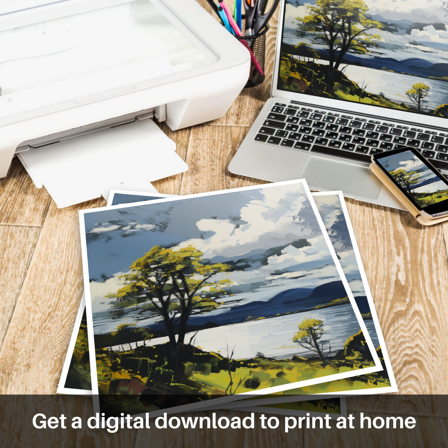 Downloadable and printable picture of Loch Lomond in summer
