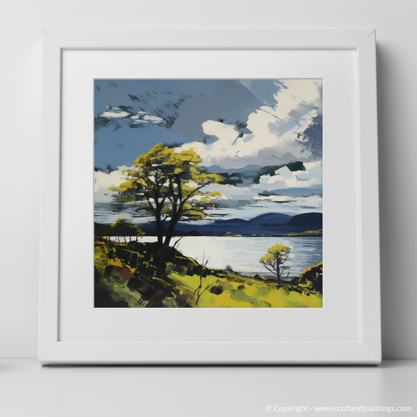 Art Print of Loch Lomond in summer with a white frame