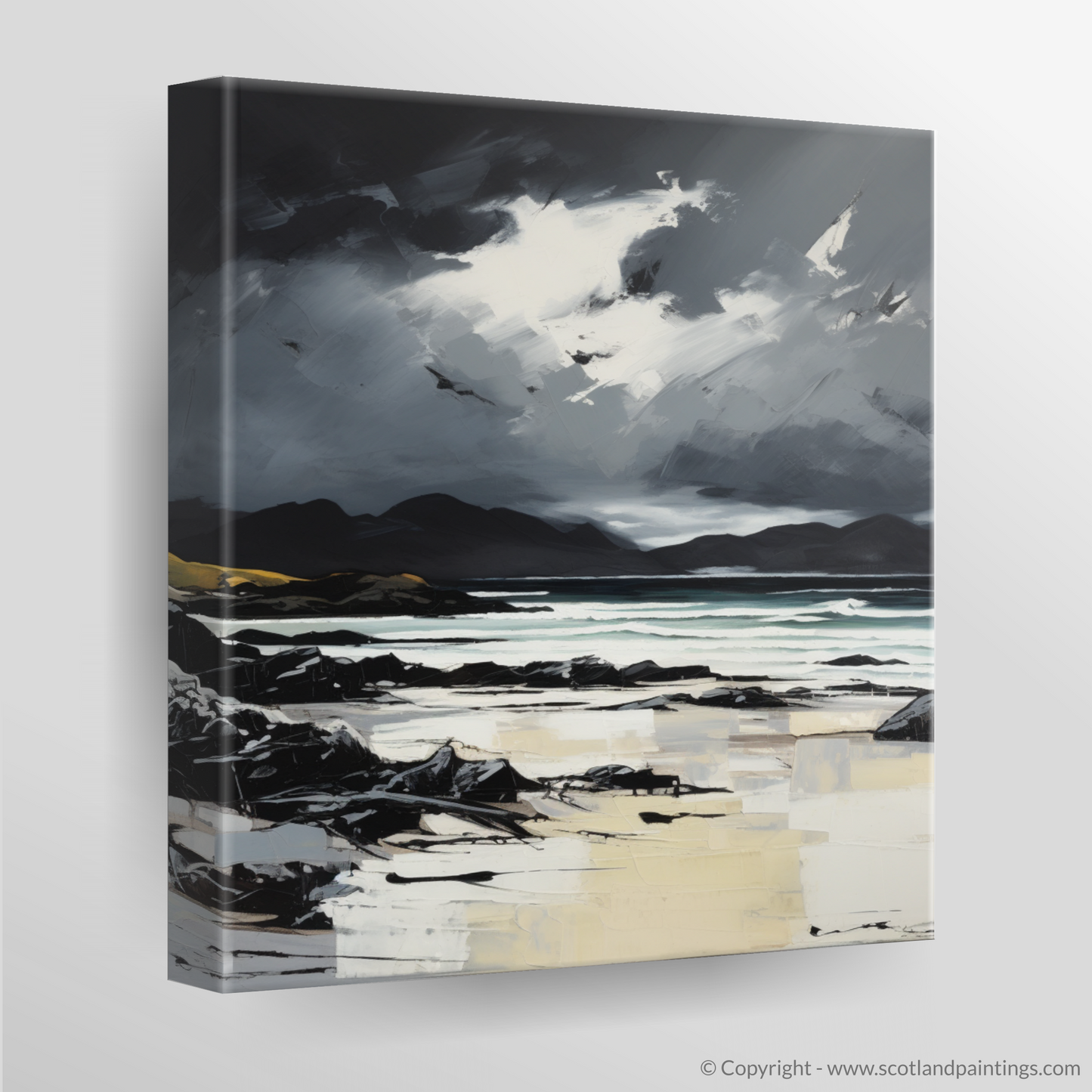 Canvas Print of Camusdarach Beach with a stormy sky