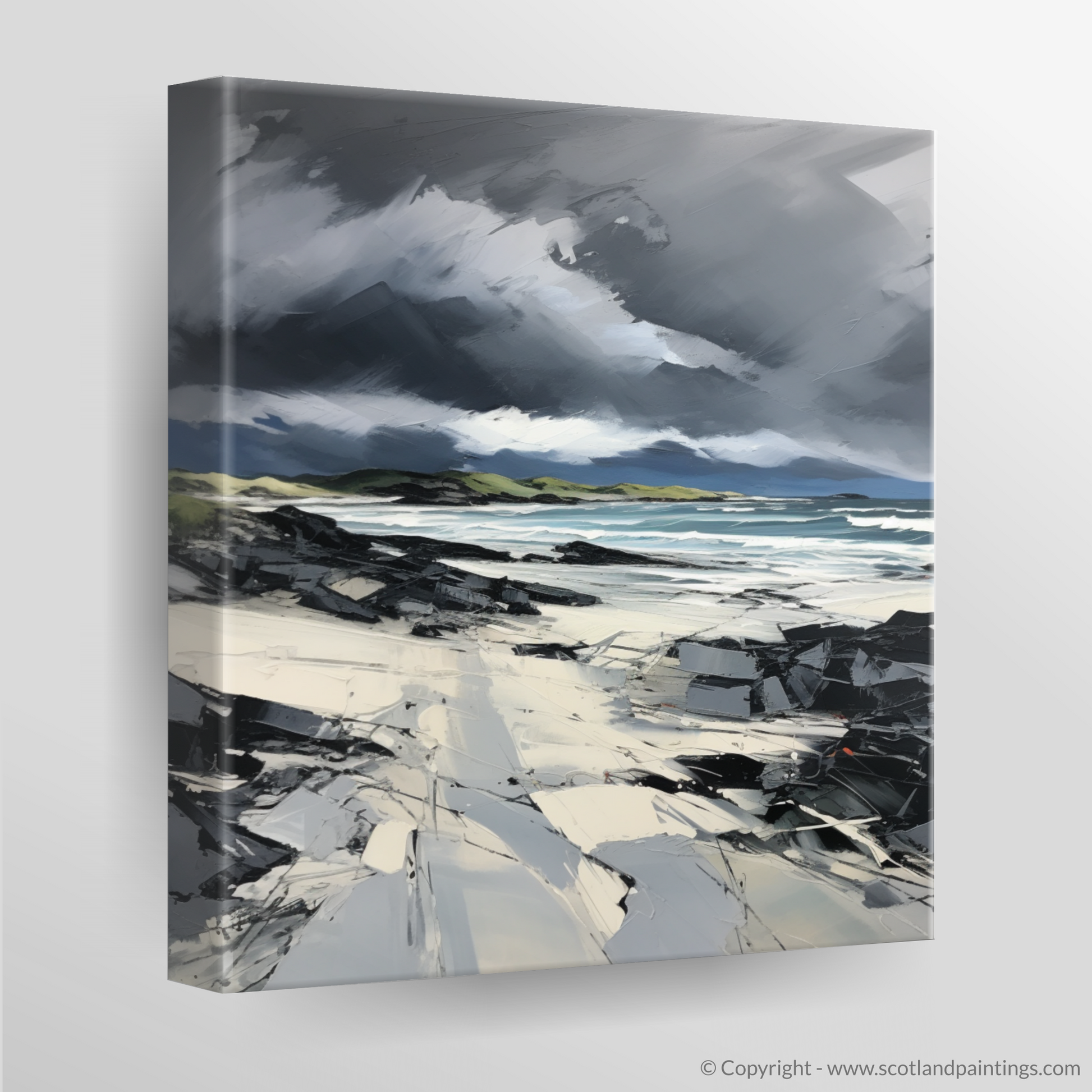 Canvas Print of Camusdarach Beach with a stormy sky