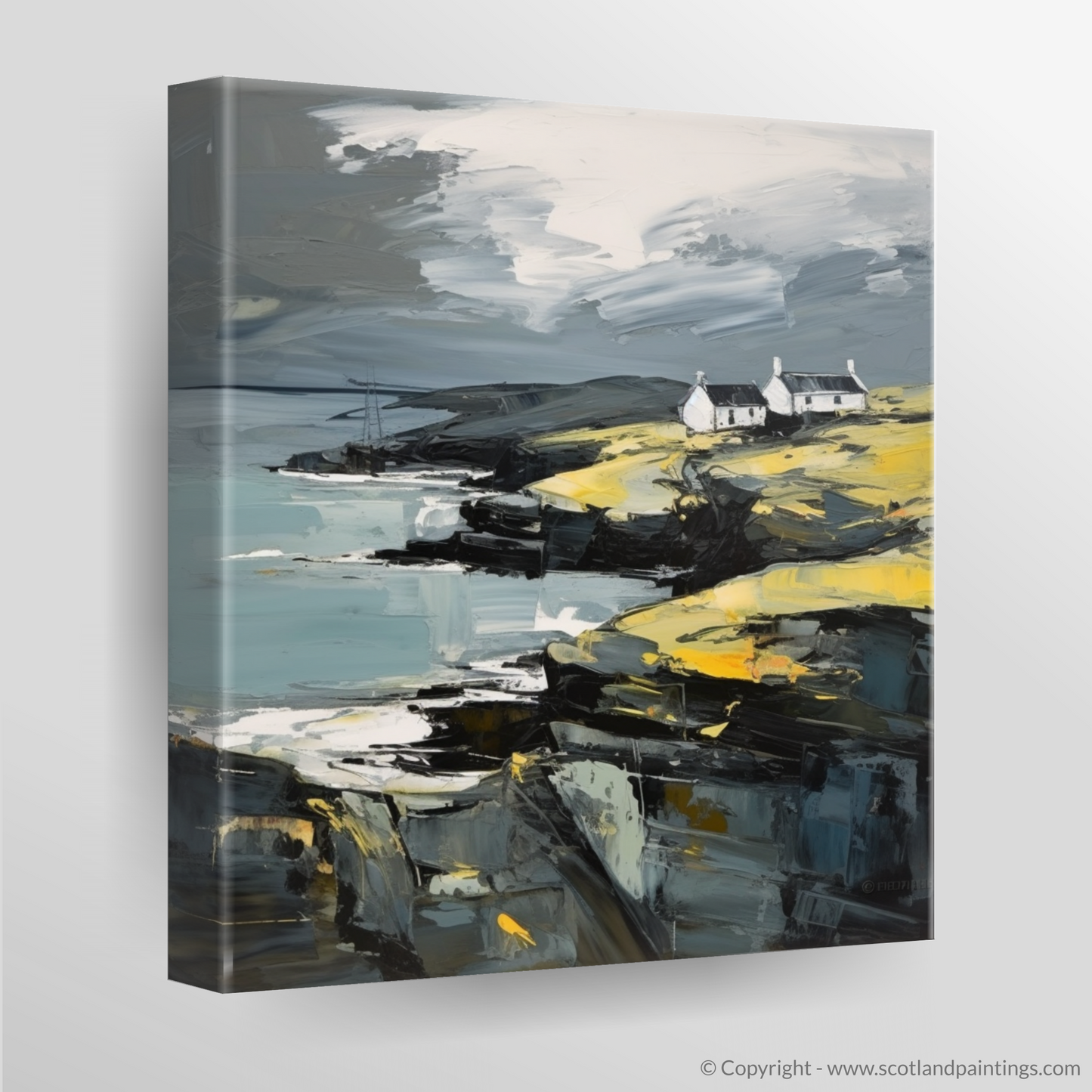 Painting and Art Print of Shetland, North of mainland Scotland. Shetland's Rugged Majesty: An Expressionist Homage.